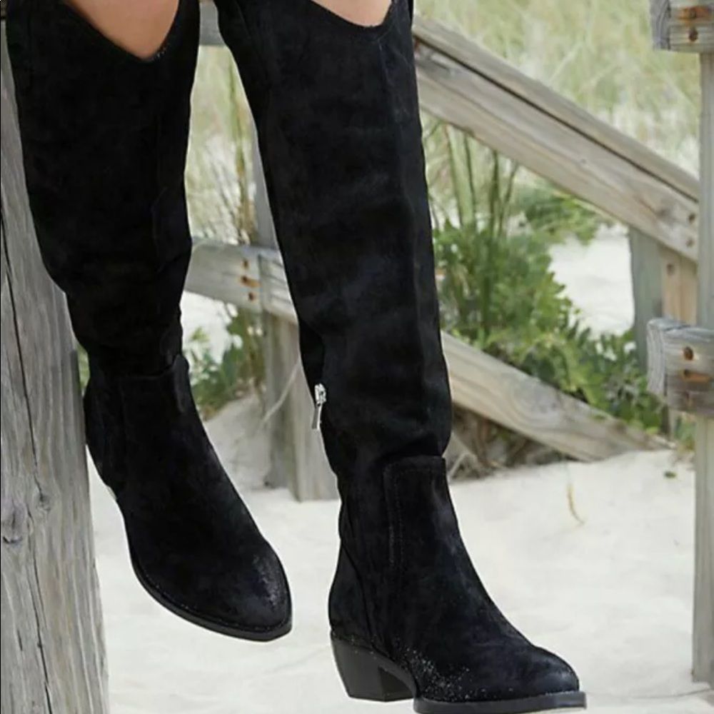 Free People Tall Night & Day Chelsea Boot Distressed Black Leather Zipper - Picture 1 of 11